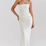 Strapless Ruched Bodycon Maxi Dress – Elegant Evening Gown