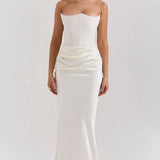Strapless Ruched Bodycon Maxi Dress – Elegant Evening Gown