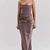 Strapless Ruched Bodycon Maxi Dress – Elegant Evening Gown