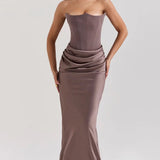Strapless Ruched Bodycon Maxi Dress – Elegant Evening Gown
