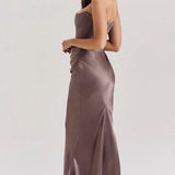 Strapless Ruched Bodycon Maxi Dress – Elegant Evening Gown