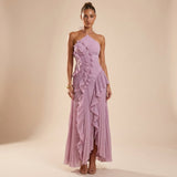Strapless Ruffle Maxi Dress with Textured Layers