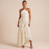 Strapless Ruffle Maxi Dress with Textured Layers