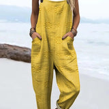 Relaxed Wide-Leg Jumpsuit Adjustable Straps Pockets