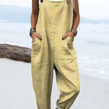 Relaxed Wide-Leg Jumpsuit Adjustable Straps Pockets