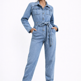 Vespera Womens Denim Jumpsuit