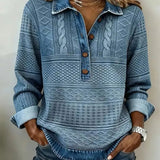 Women's Cable Knit Half-Button Pullover Denim Effect