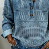 Women's Cable Knit Half-Button Pullover Denim Effect