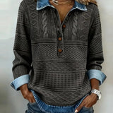 Women's Cable Knit Half-Button Pullover Denim Effect