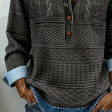 Women's Cable Knit Half-Button Pullover Denim Effect