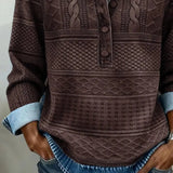 Women's Cable Knit Half-Button Pullover Denim Effect