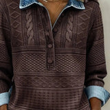 Women's Cable Knit Half-Button Pullover Denim Effect