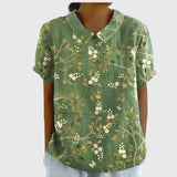 Kaizo | Women's Linen Floral Blouse Peter Pan Collar Short Sleeve