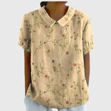 Kaizo | Women's Linen Floral Blouse Peter Pan Collar Short Sleeve