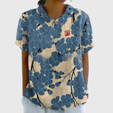 Kaizo | Women's Linen Floral Blouse Peter Pan Collar Short Sleeve