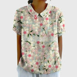Kaizo | Women's Linen Floral Blouse Peter Pan Collar Short Sleeve