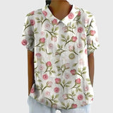 Kaizo | Women's Linen Floral Blouse Peter Pan Collar Short Sleeve