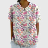 Kaizo | Women's Linen Floral Blouse Peter Pan Collar Short Sleeve