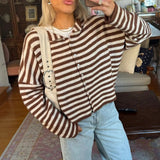 Women's Striped Button Front Cardigan Stand Collar