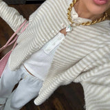 Women's Striped Button Front Cardigan Stand Collar