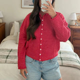 Women's Striped Button Front Cardigan Stand Collar