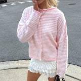Women's Striped Button Front Cardigan Stand Collar