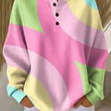 Women's Waffle Knit Jumper Abstract Geometric Pattern