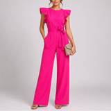 Women’s Elegant Wide-Leg Jumpsuit with Ruffle Sleeves