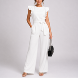 Women’s Elegant Wide-Leg Jumpsuit with Ruffle Sleeves