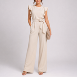 Women’s Elegant Wide-Leg Jumpsuit with Ruffle Sleeves