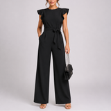 Women’s Elegant Wide-Leg Jumpsuit with Ruffle Sleeves