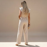 Flutter Sleeve Wide Leg Jumpsuit with Waist Tie