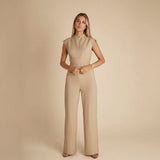 Sleeveless Wide Leg Jumpsuit with Waist Tie