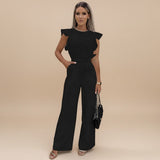 Flutter Sleeve Wide Leg Jumpsuit with Waist Tie