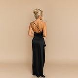 One Shoulder Evening Gown with Draped Fit and High Slit