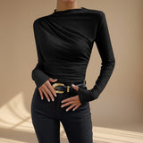 Asymmetrical Ruched Long Sleeve Fitted Top