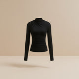 Asymmetrical Ruched Long Sleeve Fitted Top