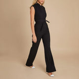Sleeveless Wide Leg Jumpsuit with Waist Tie