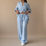 Kaizo Relaxed Button Down Shirt and Wide Leg Pants Set