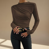 Asymmetrical Ruched Long Sleeve Fitted Top
