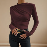Asymmetrical Ruched Long Sleeve Fitted Top