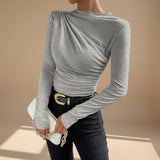 Asymmetrical Ruched Long Sleeve Fitted Top