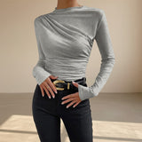 Asymmetrical Ruched Long Sleeve Fitted Top