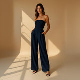 Strapless Wide Leg Jumpsuit with Tailored Fit