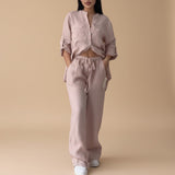 Relaxed Button Down Shirt and Wide Leg Pants Set