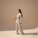 Sequin Crop Top and Wide Leg Pants Evening Set