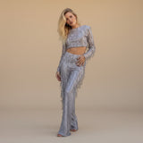 Sequin Crop Top and Wide Leg Pants Evening Set