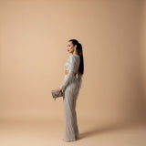 Sequin Crop Top and Wide Leg Pants Evening Set