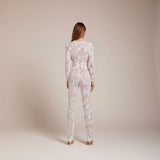 Long Sleeve Lace Sequin Jumpsuit with Structured Waist