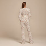 Long Sleeve Lace Sequin Jumpsuit with Structured Waist